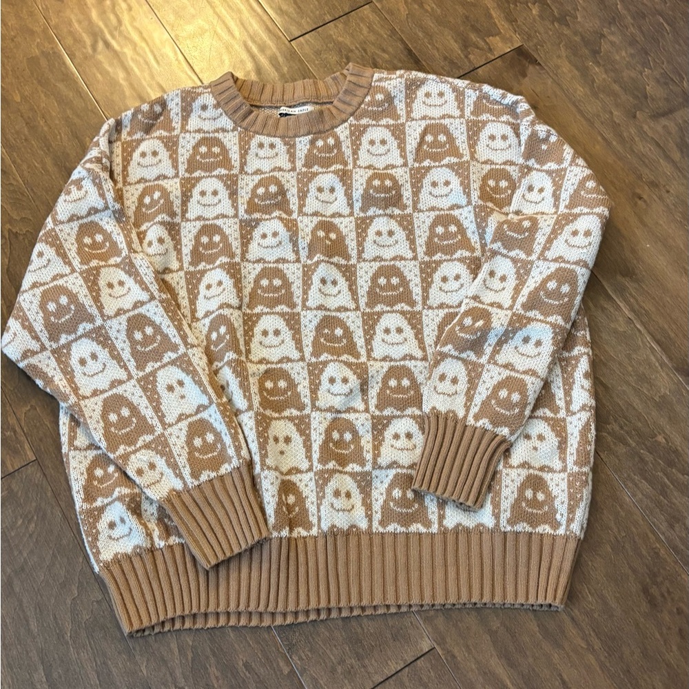 American Eagle Outfitters Tan and Cream Knit Sweater
